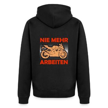 Ruhestand NIE MEHR ARBEITEN Lustiges Rentner - Unisex Premium Bio Zip Hoodie - Schwarz - Hinten - Nico (187cm)