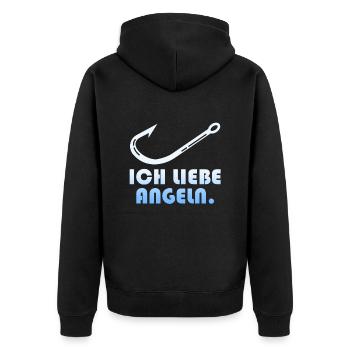 Angler ICH LIEBE ANGELN Lustiges Angel Liebhaber - Unisex Premium Bio Zip Hoodie - Schwarz - Hinten - Nico (187cm)