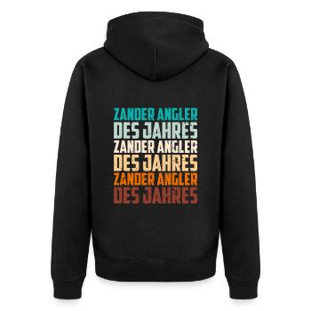 ZANDER ANGLER DES JAHRES ZANDER ANGLER DES JAHRES - Unisex Premium Bio Zip Hoodie - Schwarz - Hinten - Nico (187cm)