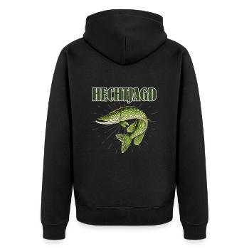 HECHT JAGD Lustiges Hecht Angeln Hobby Männer - Unisex Premium Bio Zip Hoodie - Schwarz - Hinten - Nico (187cm)