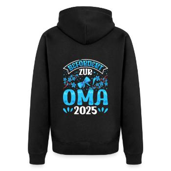 Großmutter BEFÖRDERT ZUR OMA 2025 Omi Rente - Unisex Premium Bio Zip Hoodie - Schwarz - Hinten - Nico (187cm)