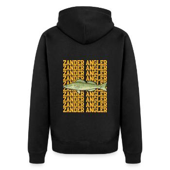 Angler Outfit ZANDER ANGLER Geburtstag Angeln - Unisex Premium Bio Zip Hoodie - Schwarz - Hinten - Nico (187cm)