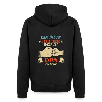 Opi DER BESTE JOB DER WELT IST OPA ZU SEIN - Unisex Premium Bio Zip Hoodie - Schwarz - Hinten - Nico (187cm)