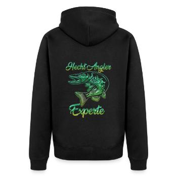 HECHT ANGLER EXPERTE Angeln Geburtstags Angler - Unisex Premium Bio Zip Hoodie - Schwarz - Hinten - Nico (187cm)