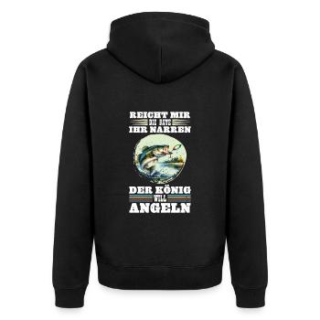 Zander Angler REICHT MIR DIE RUTE IHR NARREN - Unisex Premium Bio Zip Hoodie - Schwarz - Hinten - Nico (187cm)