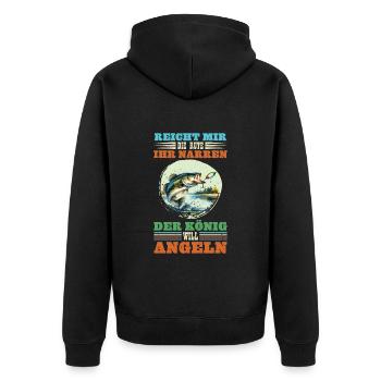 Zander Angler REICHT MIR DIE RUTE IHR NARREN - Unisex Premium Bio Zip Hoodie - Schwarz - Hinten - Nico (187cm)