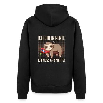 Rentner BIN IN RENTE MUSS GAR NICHTS Lustiges - Unisex Premium Bio Zip Hoodie - Schwarz - Hinten - Nico (187cm)