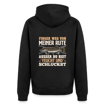Angler FINGER WEG VON MEIENR RUTE Lustiges Angeln - Unisex Premium Bio Zip Hoodie - Schwarz - Hinten - Nico (187cm)