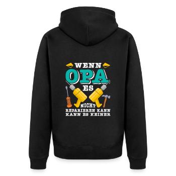 Opi WENN OPA ES NICHT REPARIEREN KANN KANNS KEINER - Unisex Premium Bio Zip Hoodie - Schwarz - Hinten - Nico (187cm)