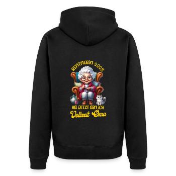 RENTE 2025 ENDLICH VOLLZEIT OMA BIN NICHT FAUL - Unisex Premium Bio Zip Hoodie - Schwarz - Hinten - Nico (187cm)