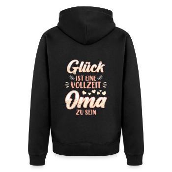 Rentnerin GLÜCK IST EINE VOLLZEIT OMA ZU SEIN - Unisex Premium Bio Zip Hoodie - Schwarz - Hinten - Nico (187cm)