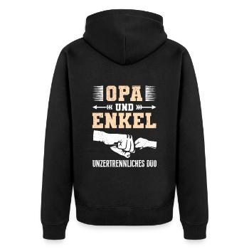 OPA UND ENKEL UNZERTRENNLICHES DUO Lustiges - Unisex Premium Bio Zip Hoodie - Schwarz - Hinten - Nico (187cm)
