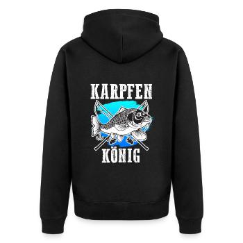 KARPFEN KÖNIG Lustiges Angeln Hobby Karpfen - Unisex Premium Bio Zip Hoodie - Schwarz - Hinten - Nico (187cm)