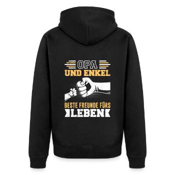 OPA UND ENKEL BESTE FREUNDE FÜRS LEBEN Opi - Unisex Premium Bio Zip Hoodie - Schwarz - Hinten - Nico (187cm)