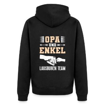OPA UND ENKEL LAUSBUBEN TEAM Lustiges Opi - Unisex Premium Bio Zip Hoodie - Schwarz - Hinten - Nico (187cm)