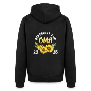 Großmutter BEFÖRDERT ZUR OMA 2025 Omi Rente - Unisex Premium Bio Zip Hoodie - Schwarz - Hinten - Nico (187cm)