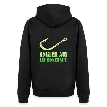 ANGLER AUS LEIDENSCHAFT Angeln Hobby Fischer - Unisex Premium Bio Zip Hoodie - Schwarz - Hinten - Nico (187cm)