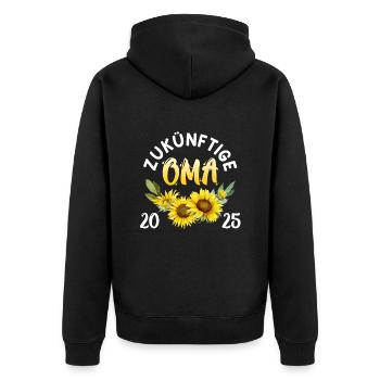 ZUKÜNFTIGE OMA 2025 Großmutter Bald Oma Werdende - Unisex Premium Bio Zip Hoodie - Schwarz - Hinten - Nico (187cm)