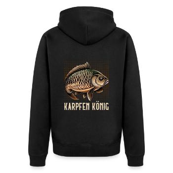 KARPFEN KÖNIG Lustiges Angeln Hobby Karpfen - Unisex Premium Bio Zip Hoodie - Schwarz - Hinten - Nico (187cm)