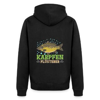 Angeln Hobby KARPFEN FLÜSTERER Lustiges Angler - Unisex Premium Bio Zip Hoodie - Schwarz - Hinten - Nico (187cm)