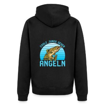 Angler Geburtstag COOLE JUNGS GEHEN ANGELN Lustig - Unisex Premium Bio Zip Hoodie - Schwarz - Hinten - Nico (187cm)