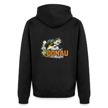 DONAU MEISTER Lustiges Angeln Hobby Angler - Unisex Premium Bio Zip Hoodie - Schwarz - Hinten - Nico (187cm)