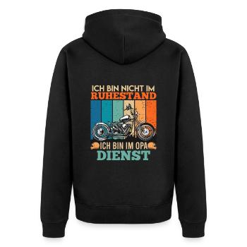 Opi BIN NICHT IM RUHESTAND BIN IM OPA DIENST - Unisex Premium Bio Zip Hoodie - Schwarz - Hinten - Nico (187cm)