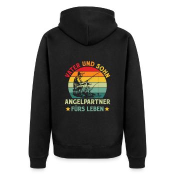 SOHN UND VATER ANGEL PARTNER FÜRS LEBEN Angeln - Unisex Premium Bio Zip Hoodie - Schwarz - Hinten - Nico (187cm)