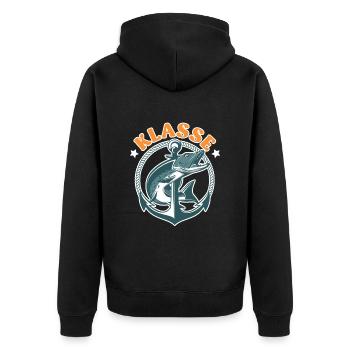Hecht Angler KLASSE HECHT Lustiges Hecht Angeln - Unisex Premium Bio Zip Hoodie - Schwarz - Hinten - Nico (187cm)