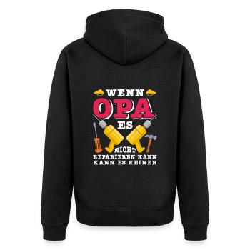 Opi WENN OPA ES NICHT REPARIEREN KANN KANNS KEINER - Unisex Premium Bio Zip Hoodie - Schwarz - Hinten - Nico (187cm)