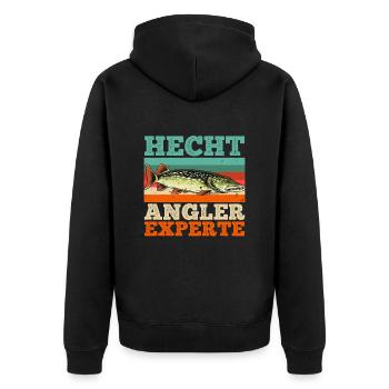 HECHT ANGLER EXPERTE Angeln Geburtstags Angler - Unisex Premium Bio Zip Hoodie - Schwarz - Hinten - Nico (187cm)