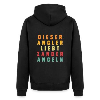 Angler DIESER ANGLER LIEBT ZANDER ANGELN Lustiges - Unisex Premium Bio Zip Hoodie - Schwarz - Hinten - Nico (187cm)