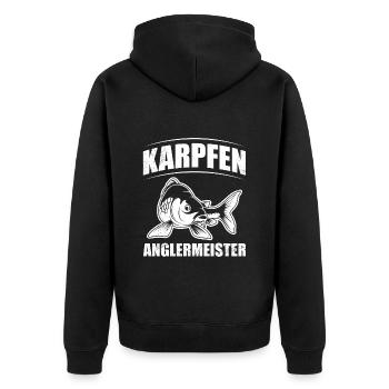 KAPRFEN ANGLERWEISTER Lustiges Angeln Hobby - Unisex Premium Bio Zip Hoodie - Schwarz - Hinten - Nico (187cm)
