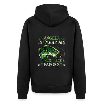 ANGELN IST MEHR ALS NUR FISCHE FANGEN Lustiges - Unisex Premium Bio Zip Hoodie - Schwarz - Hinten - Nico (187cm)