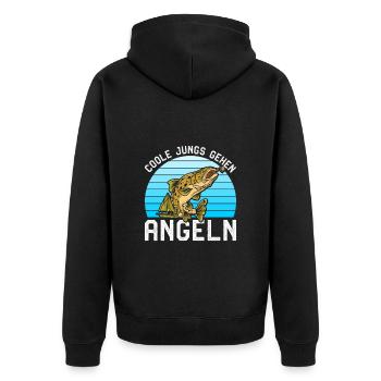 Angler Geburtstag COOLE JUNGS GEHEN ANGELN Lustig - Unisex Premium Bio Zip Hoodie - Schwarz - Hinten - Nico (187cm)