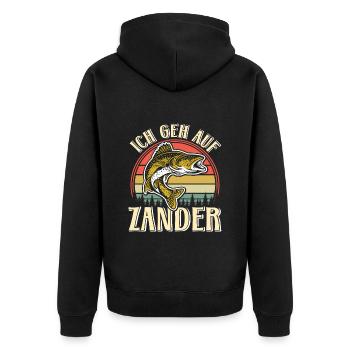 Angler Outfit ICH GEH AUF ZANDER Lustiges Angler - Unisex Premium Bio Zip Hoodie - Schwarz - Hinten - Nico (187cm)