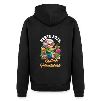 RENTE 2025 ENDLICH VOLLZEIT OMA BIN NICHT FAUL - Unisex Premium Bio Zip Hoodie - Schwarz - Hinten - Nico (187cm)