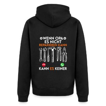 Opi WENN OPA ES NICHT REPARIEREN KANN KANNS KEINER - Unisex Premium Bio Zip Hoodie - Schwarz - Hinten - Nico (187cm)