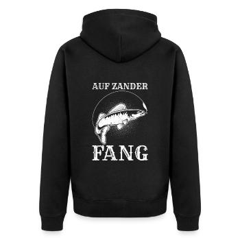 Angler Outfit AUF ZANDER FANG Lustiges Angeln - Unisex Premium Bio Zip Hoodie - Schwarz - Hinten - Nico (187cm)