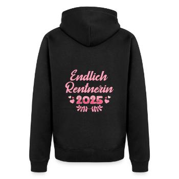 ENDLICH RENTNERIN 2025 Ruhestand Vollzeit Oma - Unisex Premium Bio Zip Hoodie - Schwarz - Hinten - Nico (187cm)