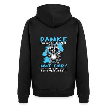 Danke für die tolle Zeit mit dir Waschbär Kollege - Unisex Premium Bio Zip Hoodie - Schwarz - Hinten - Nico (187cm)