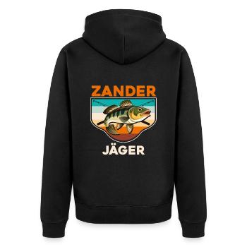 ZANDER JÄGER Lustiges Angler Outfit Angeln - Unisex Premium Bio Zip Hoodie - Schwarz - Hinten - Nico (187cm)