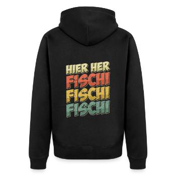 Angeln Hobby HIER HER FISCHI FISCHI FISCHI Lustig - Unisex Premium Bio Zip Hoodie - Schwarz - Hinten - Nico (187cm)