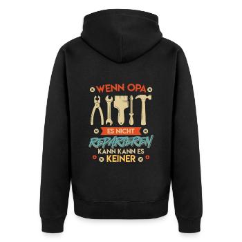 Opi WENN OPA ES NICHT REPAIEREN KANN KANNS KEINER - Unisex Premium Bio Zip Hoodie - Schwarz - Hinten - Nico (187cm)