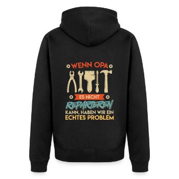 Opi WENN OPA ES NICHT REPARIEREN KANN EIN PROBLEM - Unisex Premium Bio Zip Hoodie - Schwarz - Hinten - Nico (187cm)