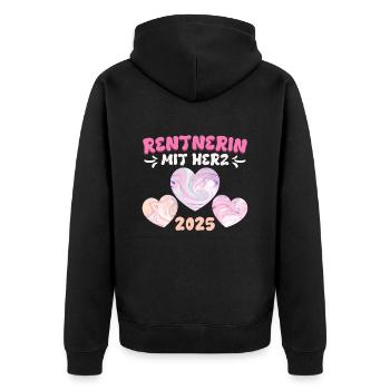 RENTNERIN MIT HERZ 2025 Großmutter Renten - Unisex Premium Bio Zip Hoodie - Schwarz - Hinten - Nico (187cm)