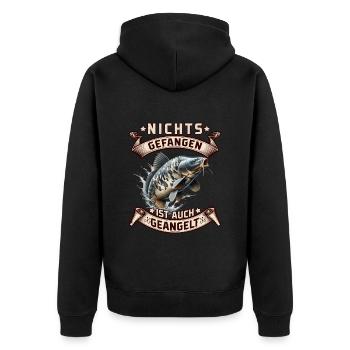 Angler NICHTS GEFANGEN IST AUCH GEANGELT Lustiges - Unisex Premium Bio Zip Hoodie - Schwarz - Hinten - Nico (187cm)