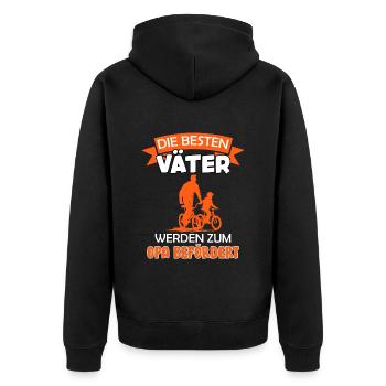 Opi DIE BESTEN VÄTER WERDEN ZUM OPA BEFÖRDERT - Unisex Premium Bio Zip Hoodie - Schwarz - Hinten - Nico (187cm)