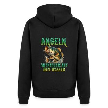 ANGELN ABENTEUER AUF DEM WASSER Lustiges - Unisex Premium Bio Zip Hoodie - Schwarz - Hinten - Nico (187cm)