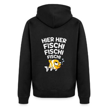 Angeln HIER HER FISCHI FISCHI FISCHI Lustiges - Unisex Premium Bio Zip Hoodie - Schwarz - Hinten - Nico (187cm)